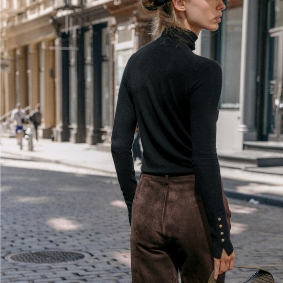 Black Turtleneck Sweater with Button Detail - Picture 6 of 7